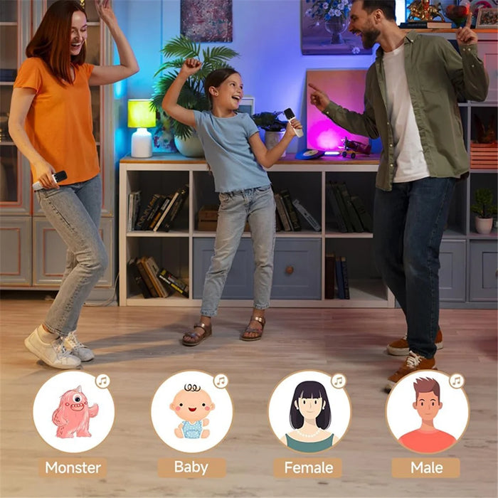 P3 Kids Adults Karaoke KTV Machine LED Lighting Bluetooth-compatible Speaker with 2 Wireless Microphones - Beige - 3