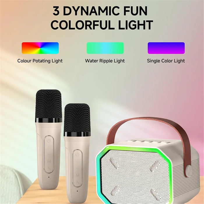 P3 Kids Adults Karaoke KTV Machine LED Lighting Bluetooth-compatible Speaker with 2 Wireless Microphones - Beige - 4