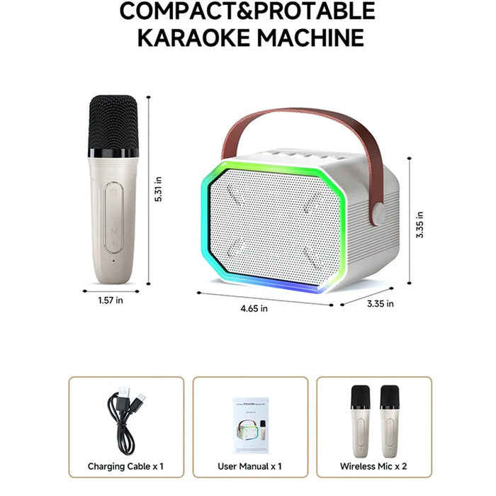 P3 Kids Adults Karaoke KTV Machine LED Lighting Bluetooth-compatible Speaker with 2 Wireless Microphones - Beige - 7