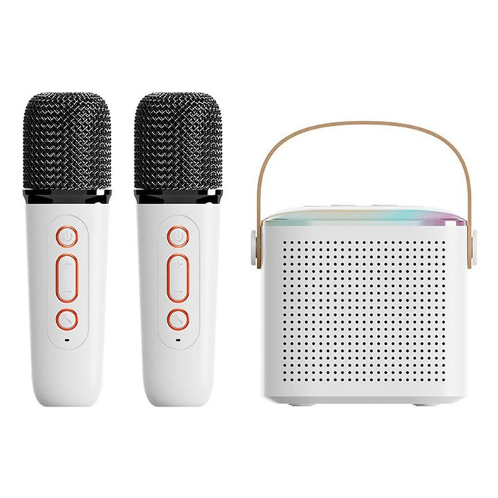 Y1 Home Karaoke Machine Portable Bluetooth-compatible Speaker Supports 3.5mm AUX and TF Card Playback with 2 Microphones - White - 1