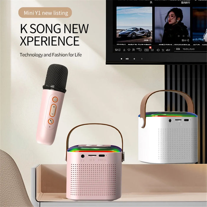 Y1 Home Karaoke Machine Portable Bluetooth-compatible Speaker Supports 3.5mm AUX and TF Card Playback with 2 Microphones - White - 2