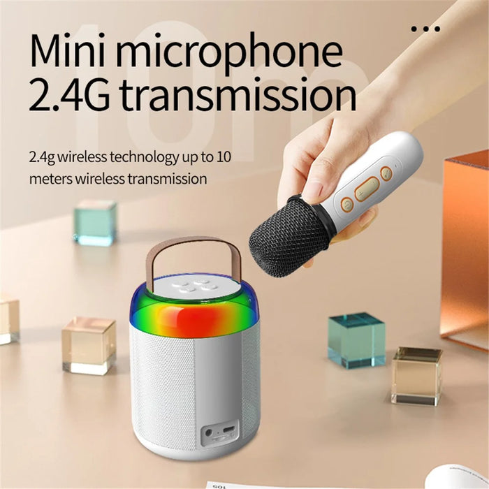 Y2 Colorful Light Mini Karaoke Machine Portable Bluetooth-compatible Speaker with 2 Wireless Microphones - Pink - 7