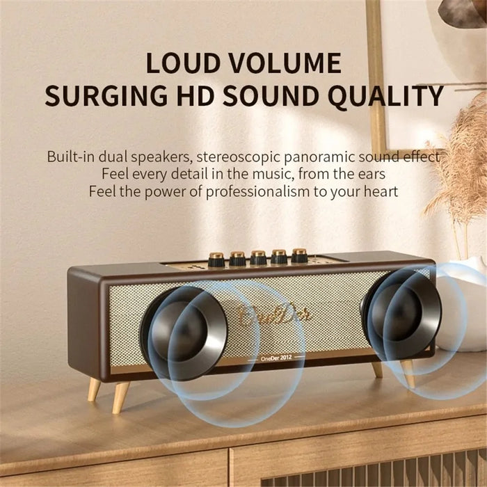 ONEDER D8 Vintage Bluetooth-compatible Speaker with TF / USB / FM, Wood Grain Wireless Speaker - Brown - 4