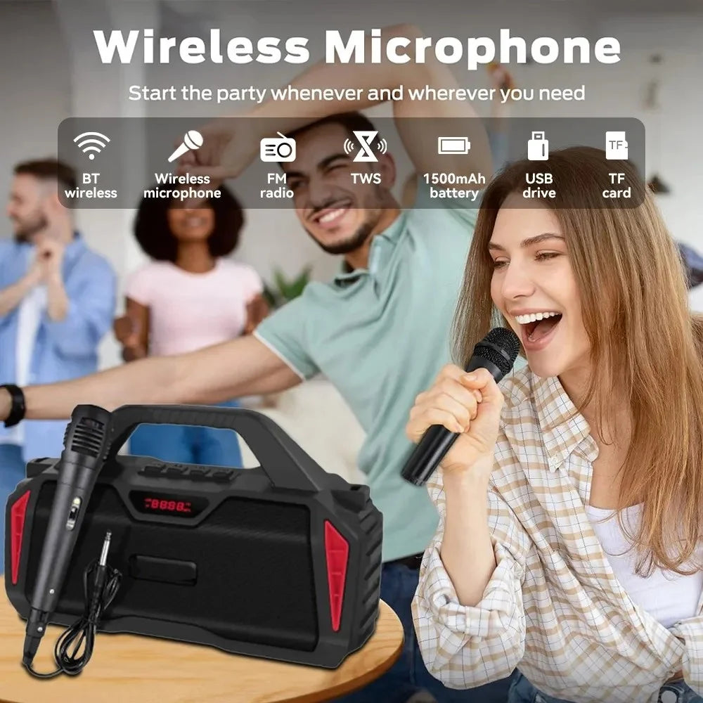NEWRIXING NR6011 Outdoor Karaoke TWS Bluetooth-compatible Speaker with Shoulder Strap - Black - 4