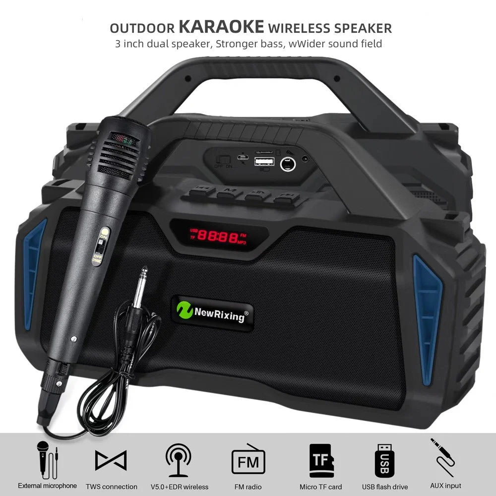 NEWRIXING NR6011 Outdoor Karaoke TWS Bluetooth-compatible Speaker with Shoulder Strap - Black - 6