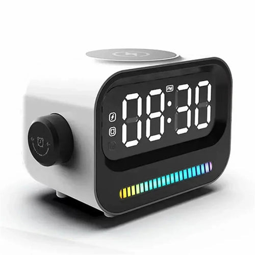 Rechargeable Bluetooth-compatible 5.2 Speaker Digital Alarm Clock Phone Magnetic Wireless Charger - White - 1