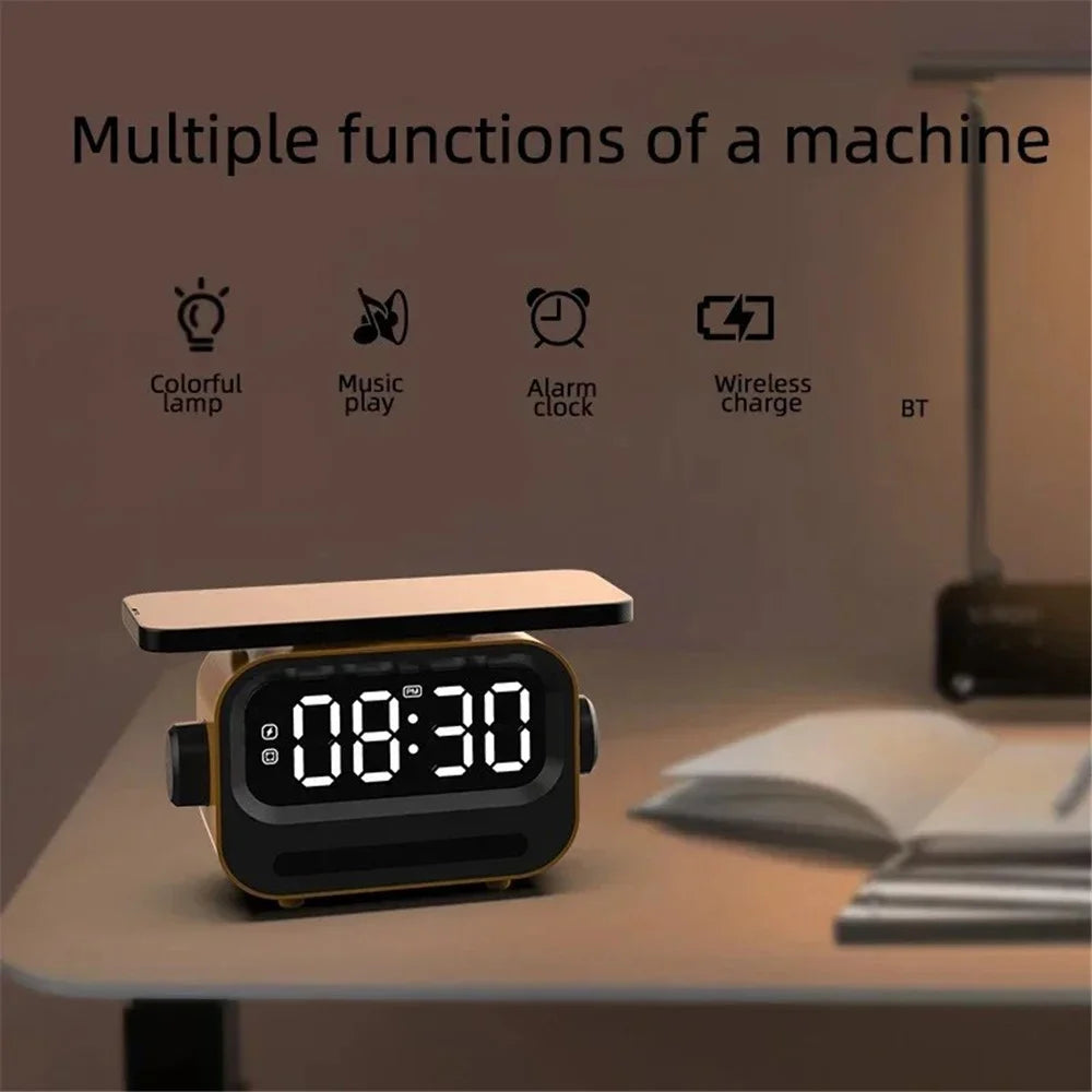 Rechargeable Bluetooth-compatible 5.2 Speaker Digital Alarm Clock Phone Magnetic Wireless Charger - White - 2