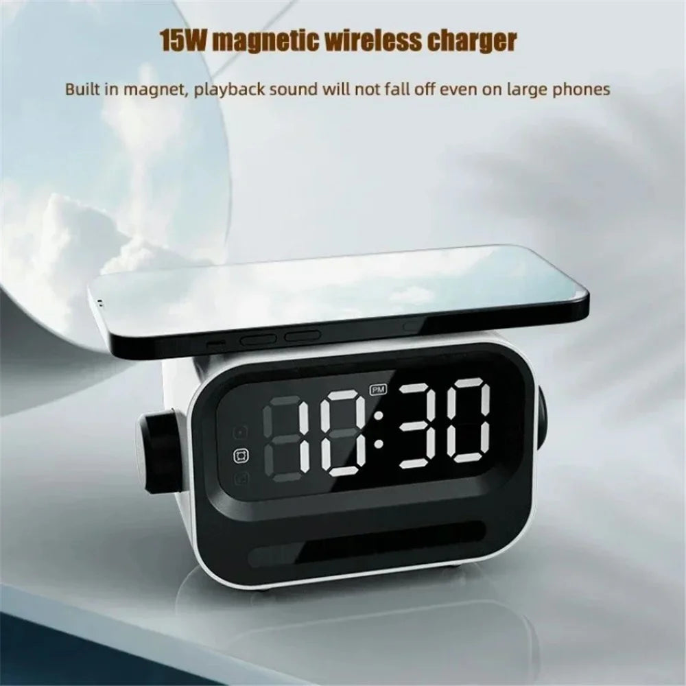 Rechargeable Bluetooth-compatible 5.2 Speaker Digital Alarm Clock Phone Magnetic Wireless Charger - White - 3