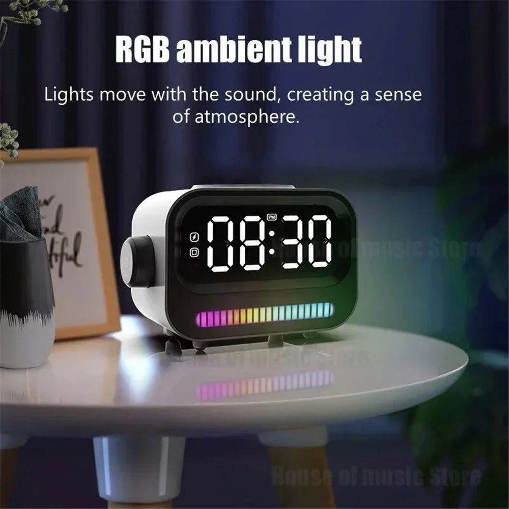 Rechargeable Bluetooth-compatible 5.2 Speaker Digital Alarm Clock Phone Magnetic Wireless Charger - White - 4
