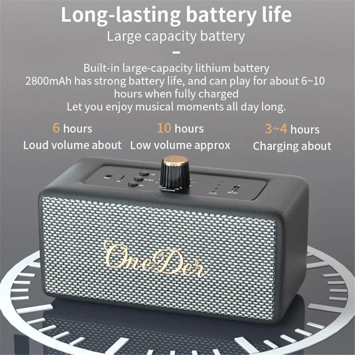 ONEDER D3 Retro Bluetooth-compatible Speaker Subwoofer HIFI Wireless Speaker - Black - 5