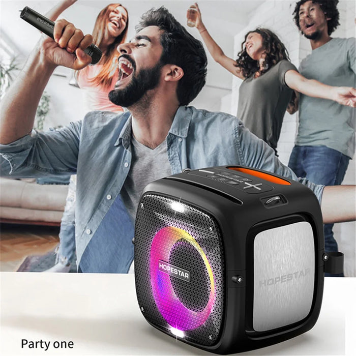 HOPESTAR Party One Bluetooth-compatible Speaker Portable Wireless Karaoke Speaker with 2 Microphones - Black - 3