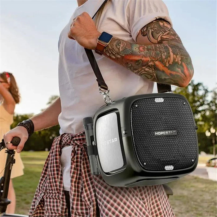HOPESTAR Party One Bluetooth-compatible Speaker Portable Wireless Karaoke Speaker with 2 Microphones - Black - 4