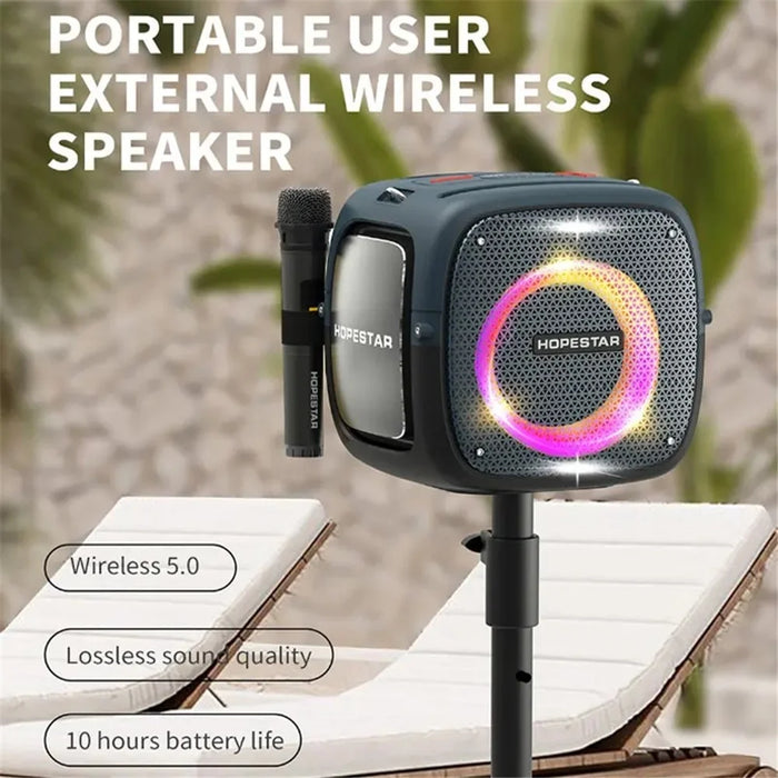 HOPESTAR Party One Bluetooth-compatible Speaker Portable Wireless Karaoke Speaker with 2 Microphones - Black - 5