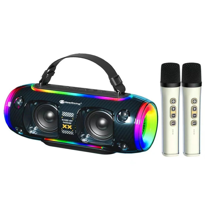NR8806 Outdoor Bluetooth-compatible Speaker RGB Light Karaoke Soundbox with 2 Microphone - Blue - 1