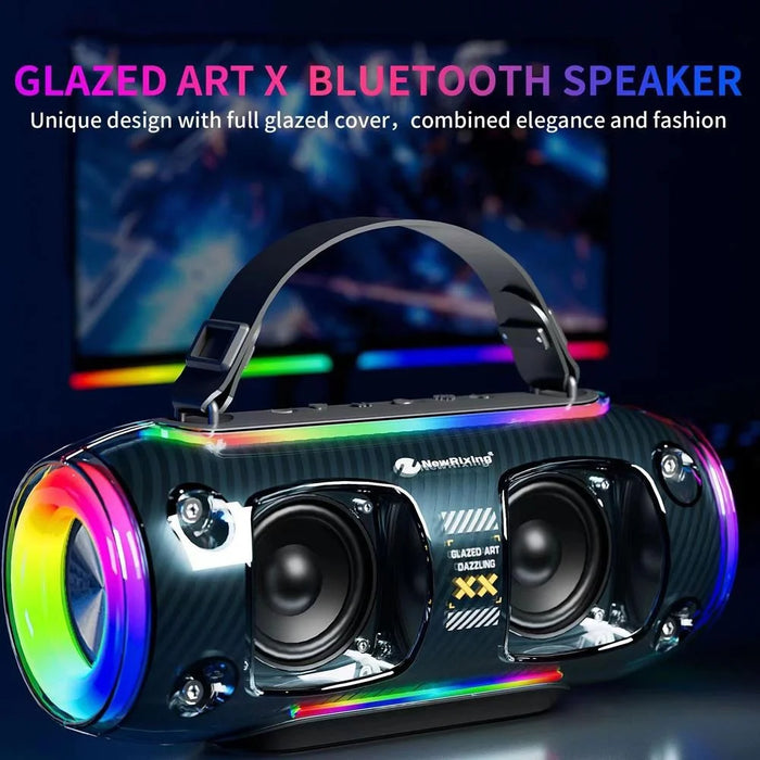 NR8806 Outdoor Bluetooth-compatible Speaker RGB Light Karaoke Soundbox with 2 Microphone - Blue - 3