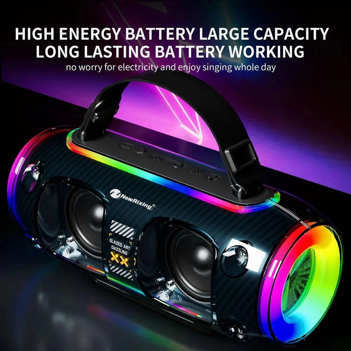 NR8806 Outdoor Bluetooth-compatible Speaker RGB Light Karaoke Soundbox with 2 Microphone - Blue - 4