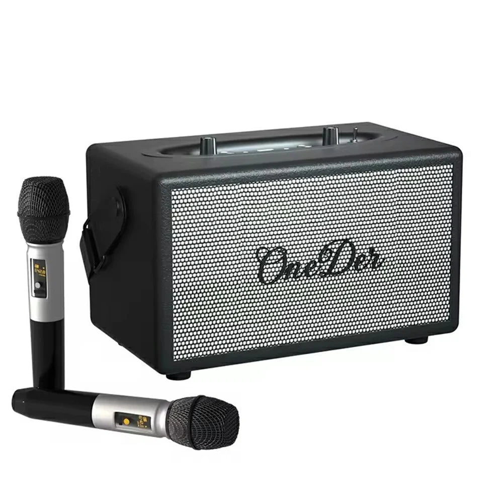 ONEDER D7 Retro Leather Bluetooth-compatible Speaker Outdoor Portable Karaoke Machine - Black - 1