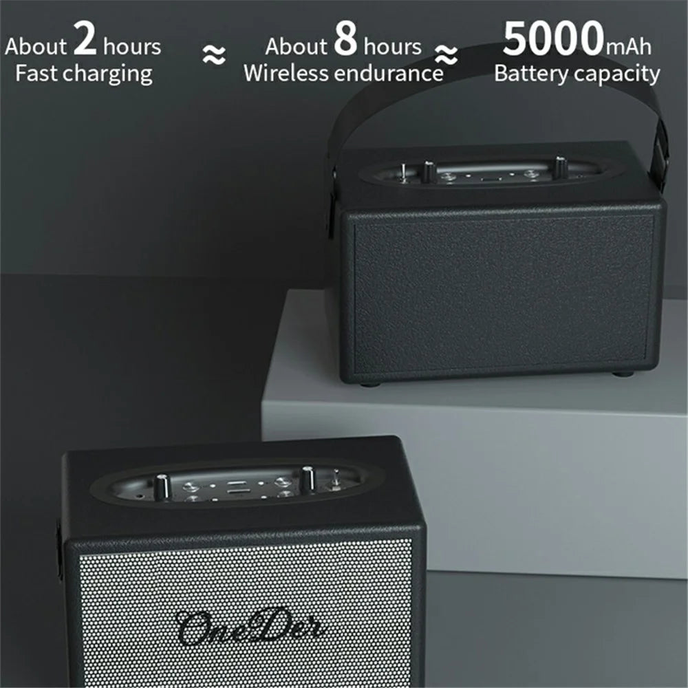 ONEDER D7 Retro Leather Bluetooth-compatible Speaker Outdoor Portable Karaoke Machine - Black - 2