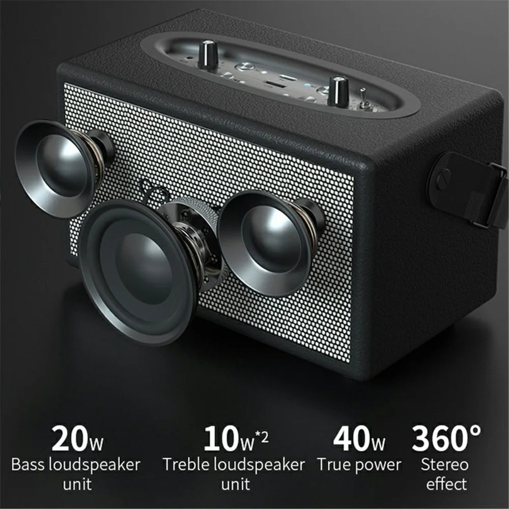 ONEDER D7 Retro Leather Bluetooth-compatible Speaker Outdoor Portable Karaoke Machine - Black - 3