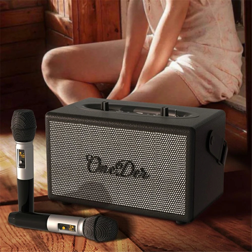 ONEDER D7 Retro Leather Bluetooth-compatible Speaker Outdoor Portable Karaoke Machine - Black - 4