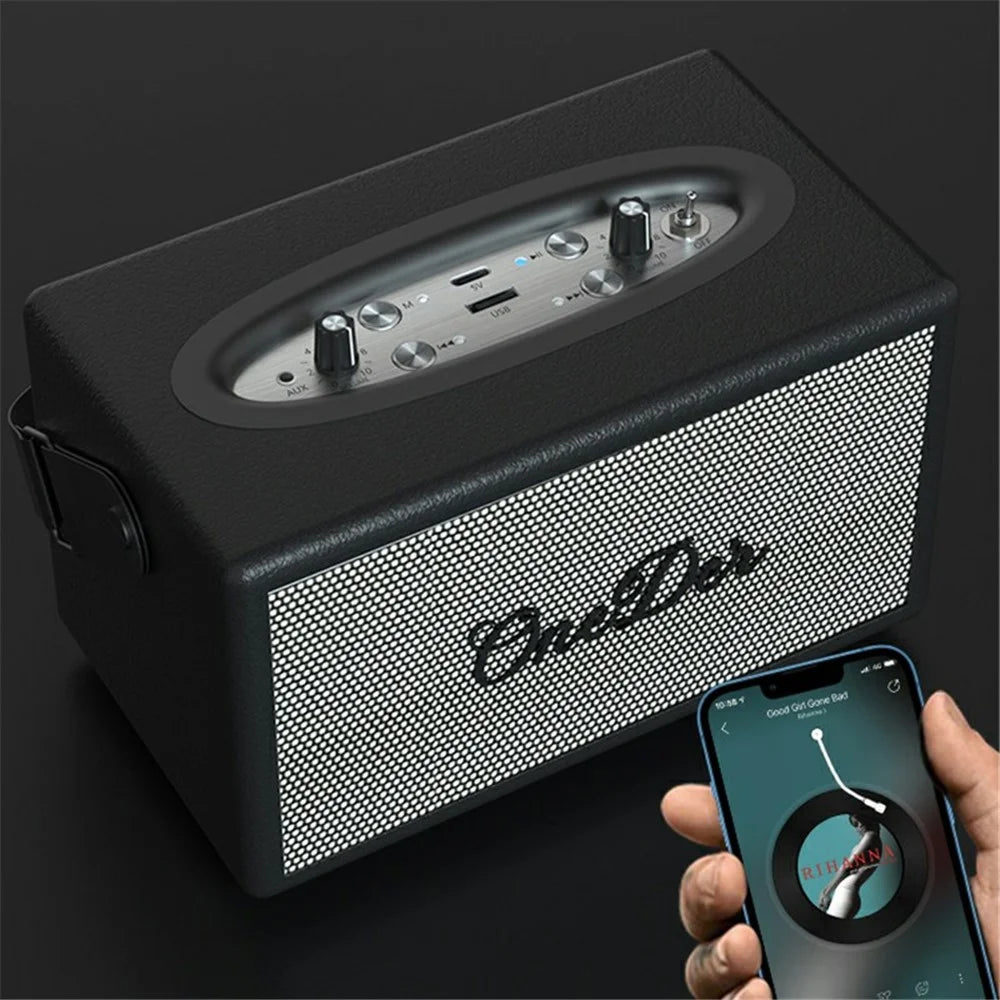 ONEDER D7 Retro Leather Bluetooth-compatible Speaker Outdoor Portable Karaoke Machine - Black - 5