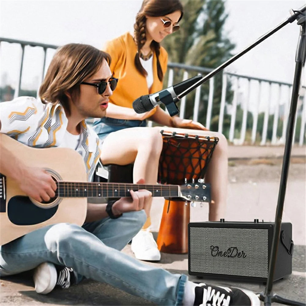 ONEDER D7 Retro Leather Bluetooth-compatible Speaker Outdoor Portable Karaoke Machine - Black - 6
