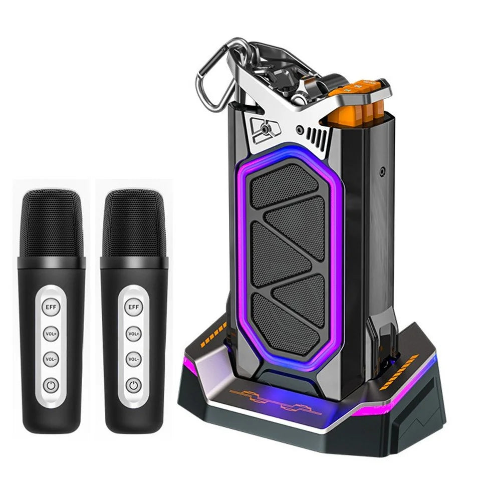 GQ-18 RGB Light Mecha Mechanical Karaoke Wireless Bluetooth-compatible Speaker with 2 Microphone - 1