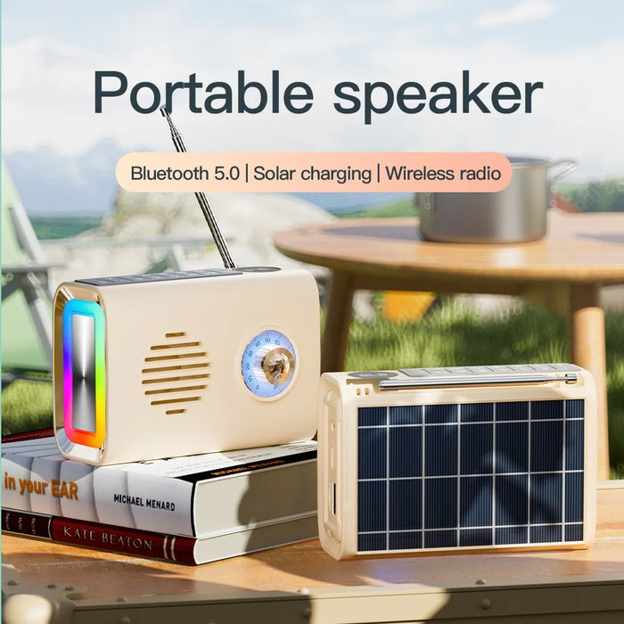 P36 Outdoor Solar Powered Radio Portable Bluetooth-compatible Speaker with RGB Light - Beige - 2