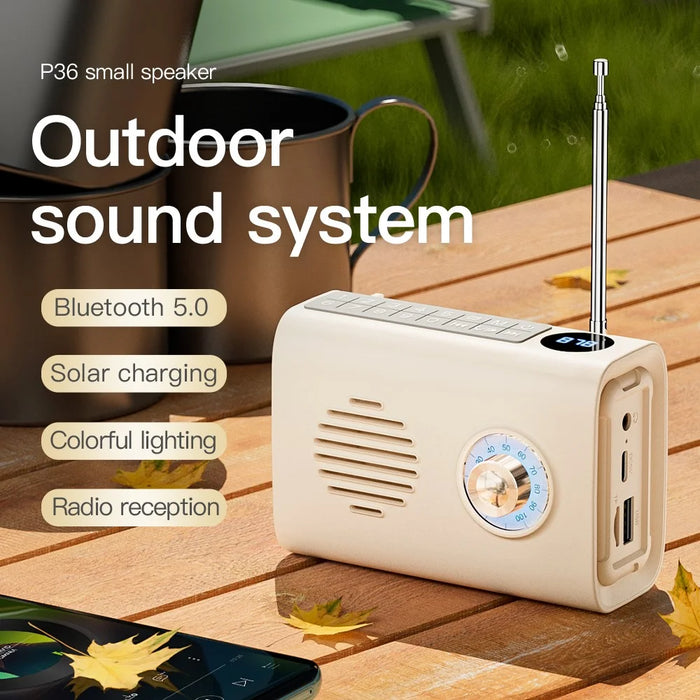 P36 Outdoor Solar Powered Radio Portable Bluetooth-compatible Speaker with RGB Light - Beige - 4