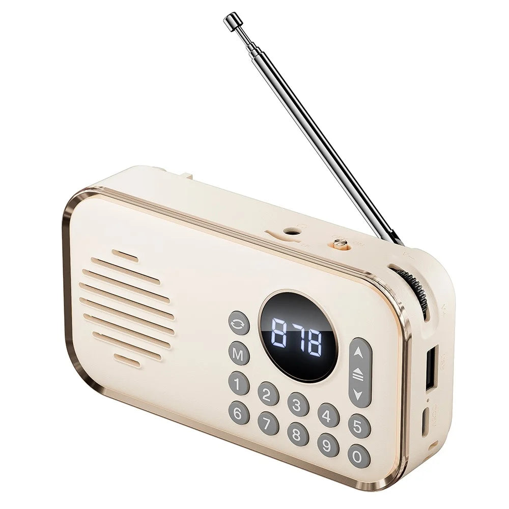 P35 Portable Bluetooth-compatible 5.0 FM Radio with 3.5mm Audio Cable Retro Speaker Support TF Card U Disk - Beige - 1