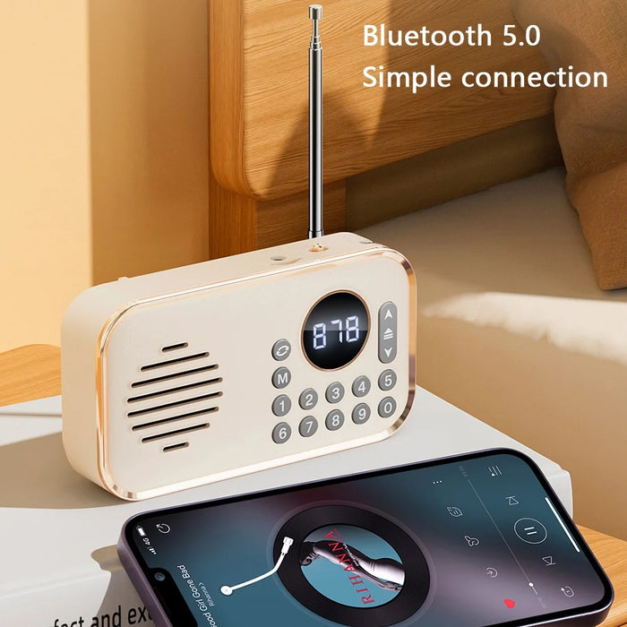 P35 Portable Bluetooth-compatible 5.0 FM Radio with 3.5mm Audio Cable Retro Speaker Support TF Card U Disk - Beige - 3