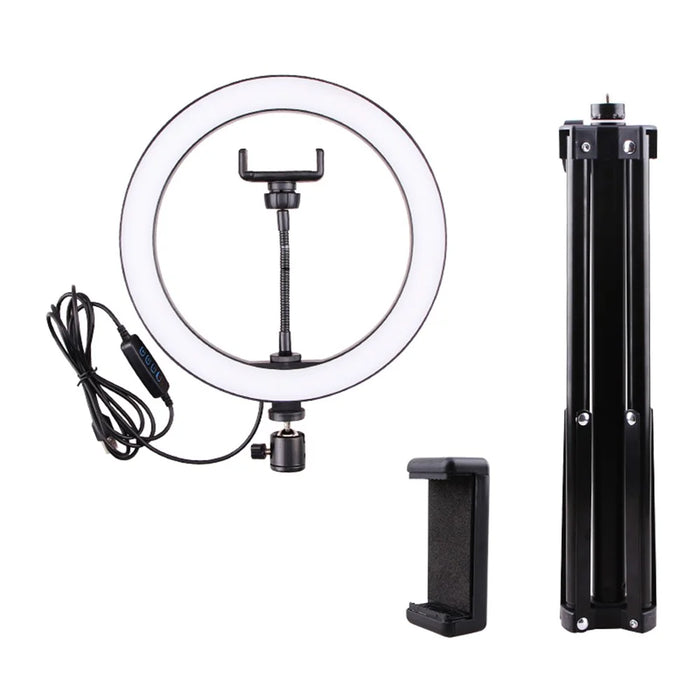 LATZZ 160cm Self-timer Tripod + 26cm Photography Ring Light Built-in Phone Clip - 1