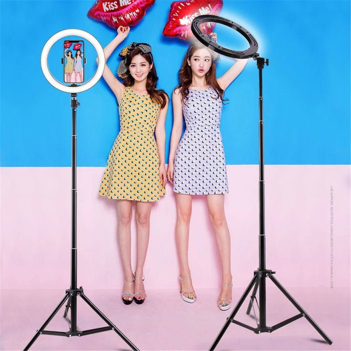 LATZZ 160cm Self-timer Tripod + 26cm Photography Ring Light Built-in Phone Clip - 2