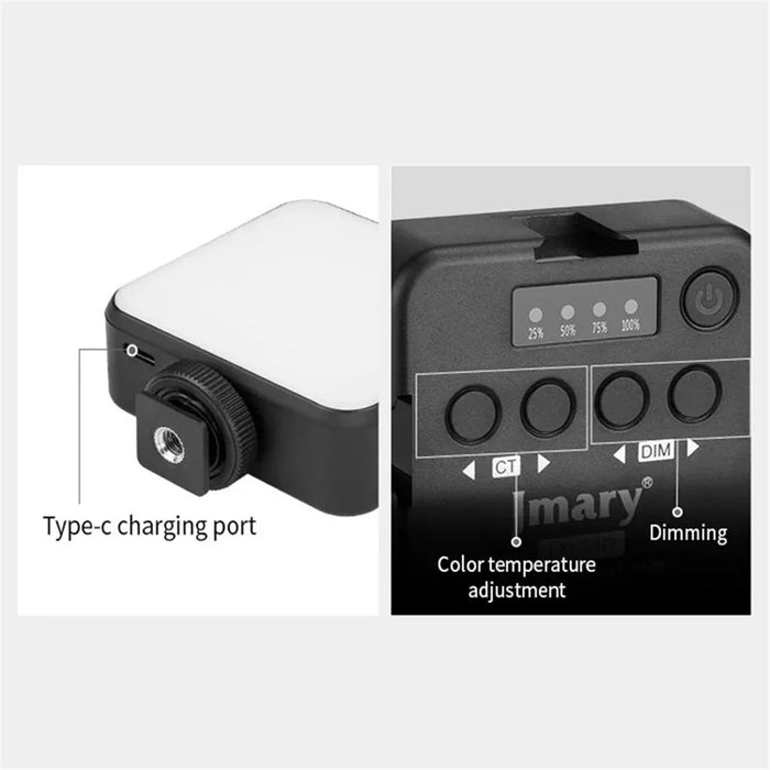 JMARY FM-59R Dimmable Video Recording Mini Fill Light with 3 Cold Shoe Mounts - 5