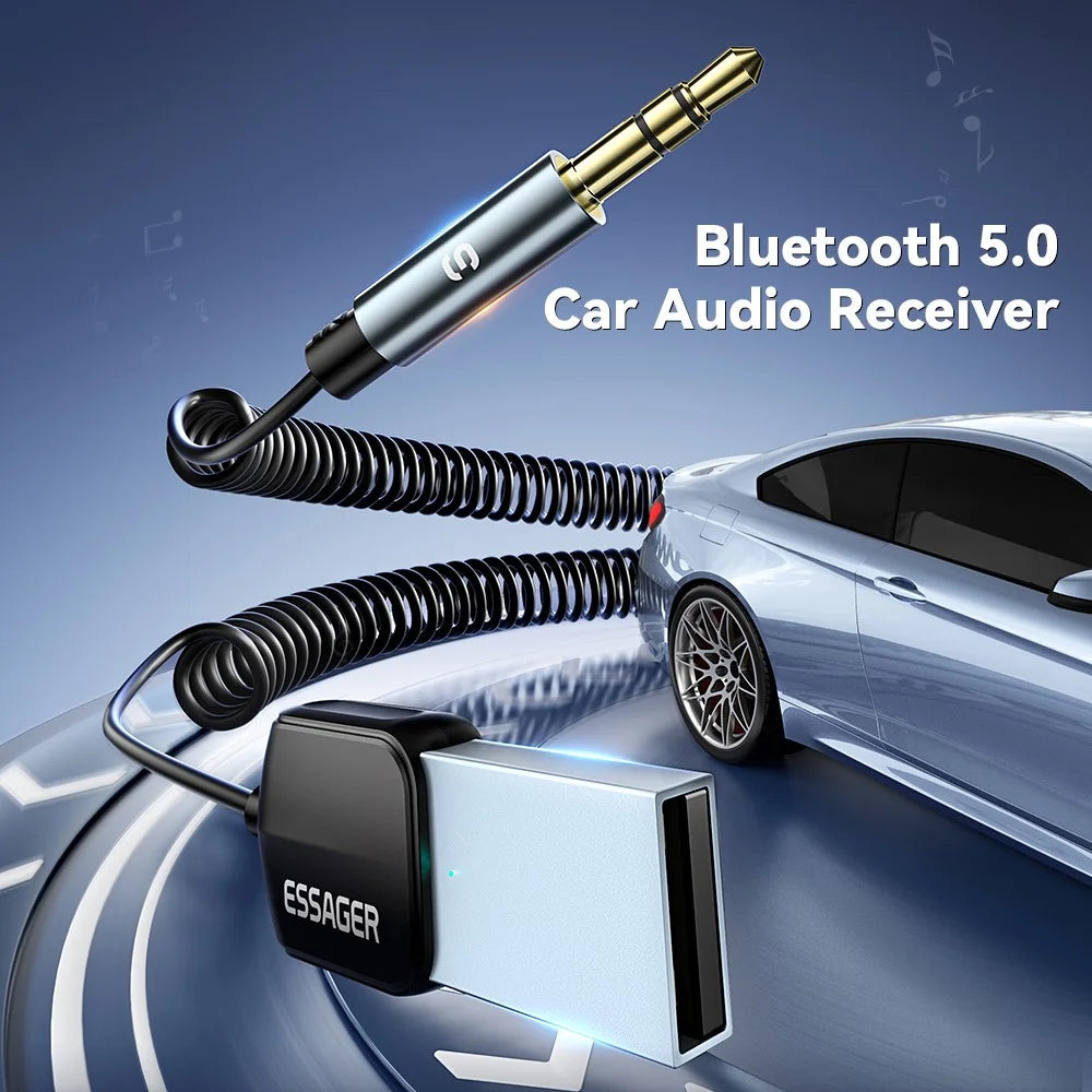 ESSAGER EBT-LF01-P Car Bluetooth-compatible Receiver Spring Cord 3.5mm AUX Car Audio Wireless Adapter - 2