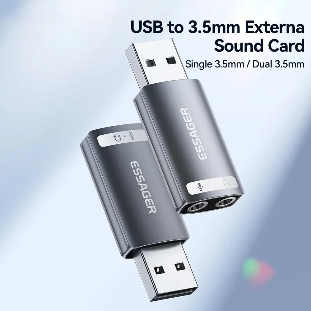 ESSAGER USB to Single 3.5mm Audio Adapter Headset External Stereo Sound Card Converter - 3