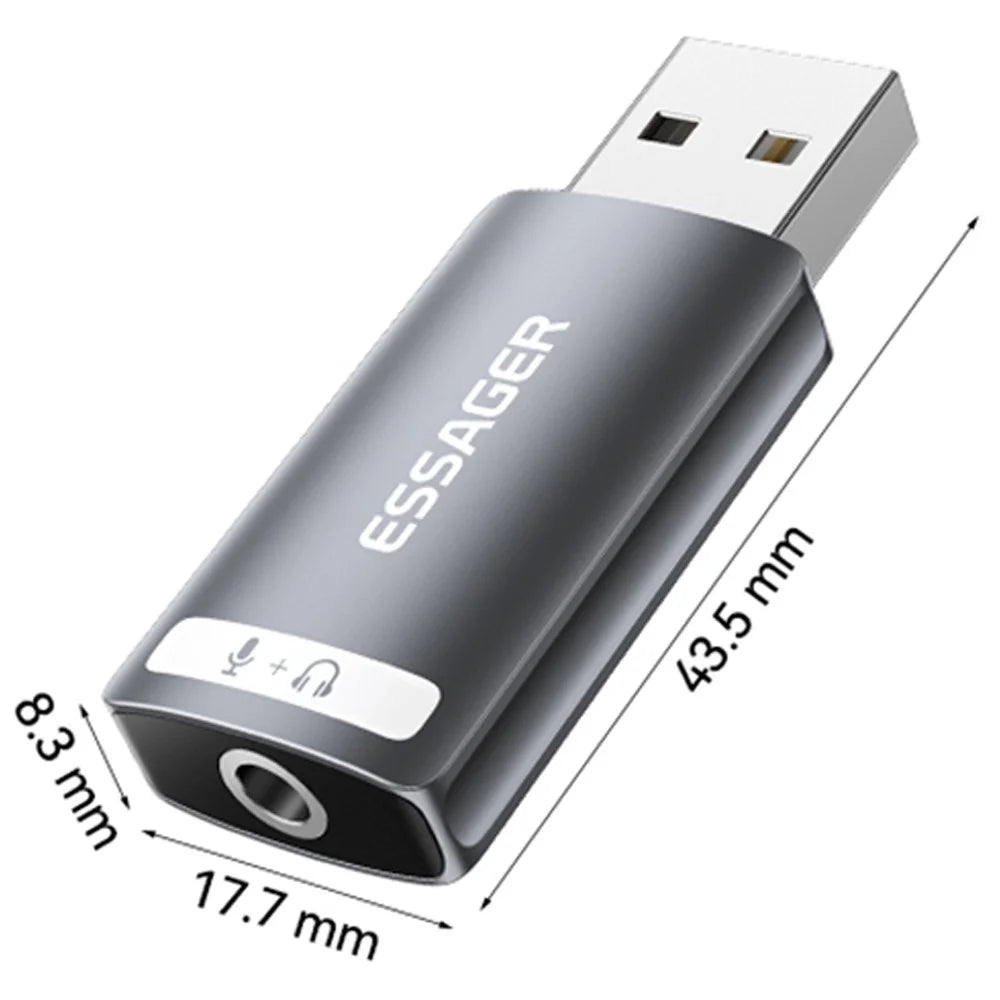 ESSAGER USB to Single 3.5mm Audio Adapter Headset External Stereo Sound Card Converter - 5