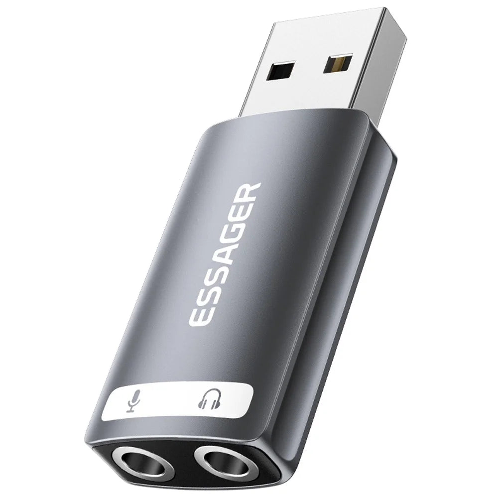 ESSAGER USB to Dual 3.5mm Audio Adapter Headset External Stereo Sound Card Converter - 1
