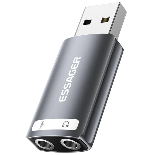 ESSAGER USB to Dual 3.5mm Audio Adapter Headset External Stereo Sound Card Converter - 1