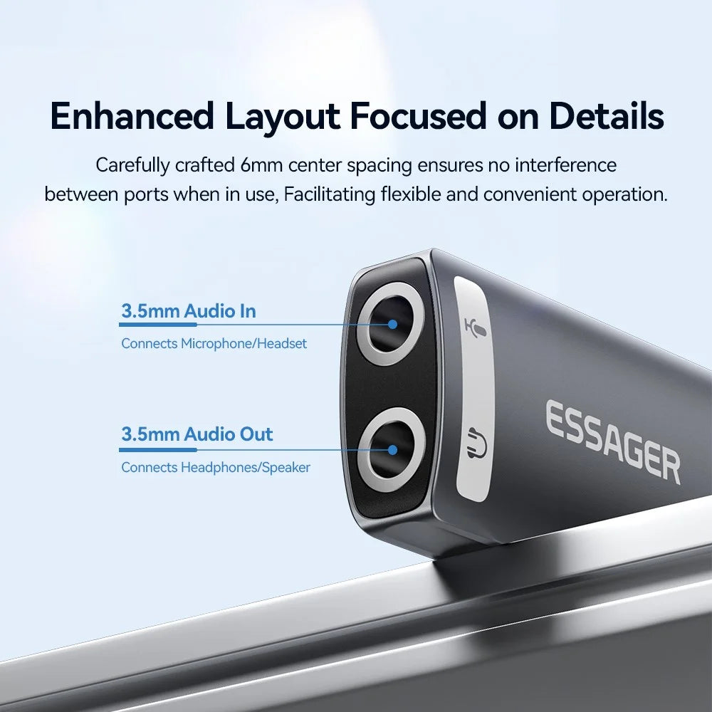 ESSAGER USB to Dual 3.5mm Audio Adapter Headset External Stereo Sound Card Converter - 7