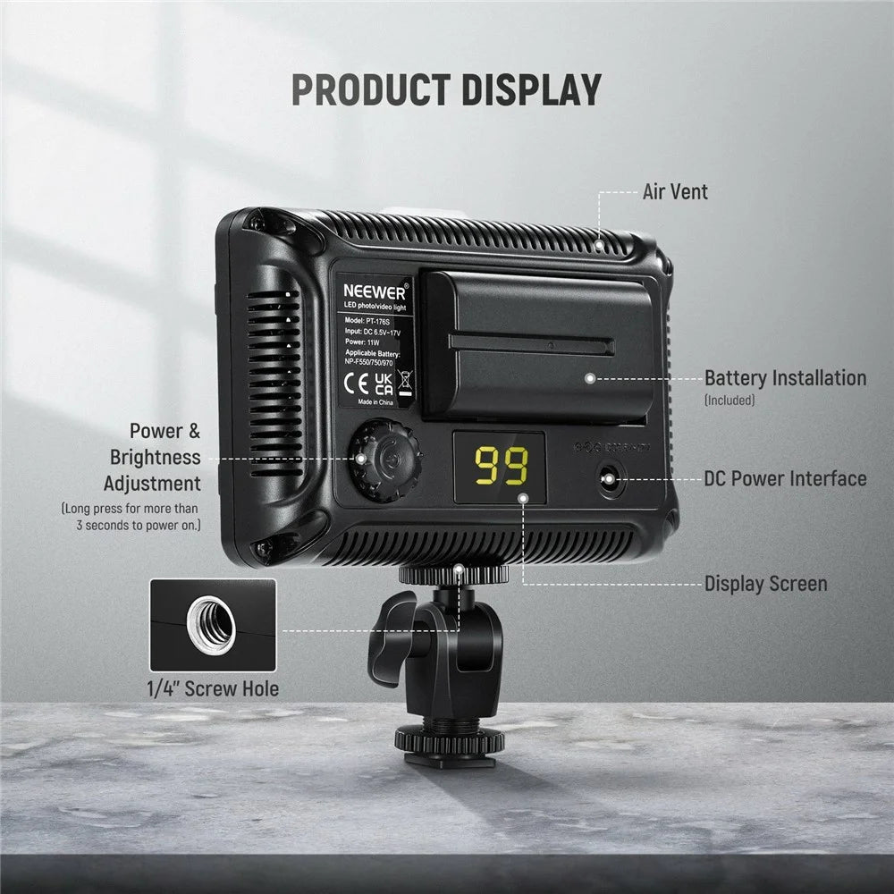 NEEWER CN-160 Dimmable 160-LED Ultra High Power Panel Digital Camera  /  Camcorder Video Light - 3