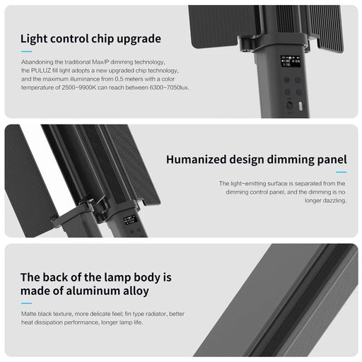 PULUZ PU4137 24W RGB Handheld Stick LED Light 72-LED Full Color Fill Light with Barndoor - 2