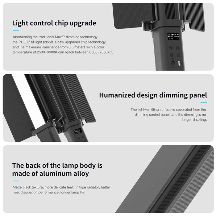 PULUZ PU4137 24W RGB Handheld Stick LED Light 72-LED Full Color Fill Light with Barndoor - 2