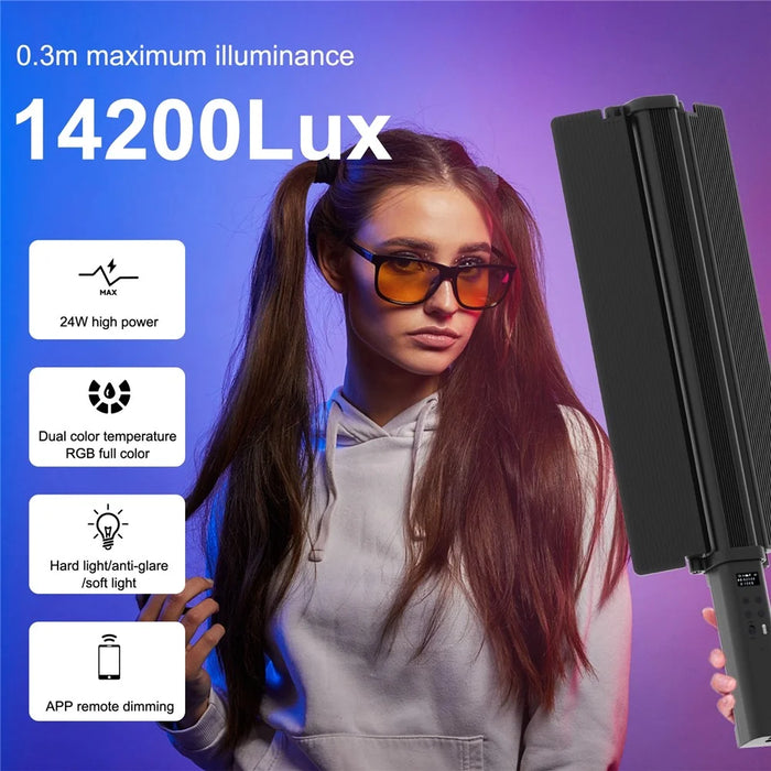 PULUZ PU4137 24W RGB Handheld Stick LED Light 72-LED Full Color Fill Light with Barndoor - 5