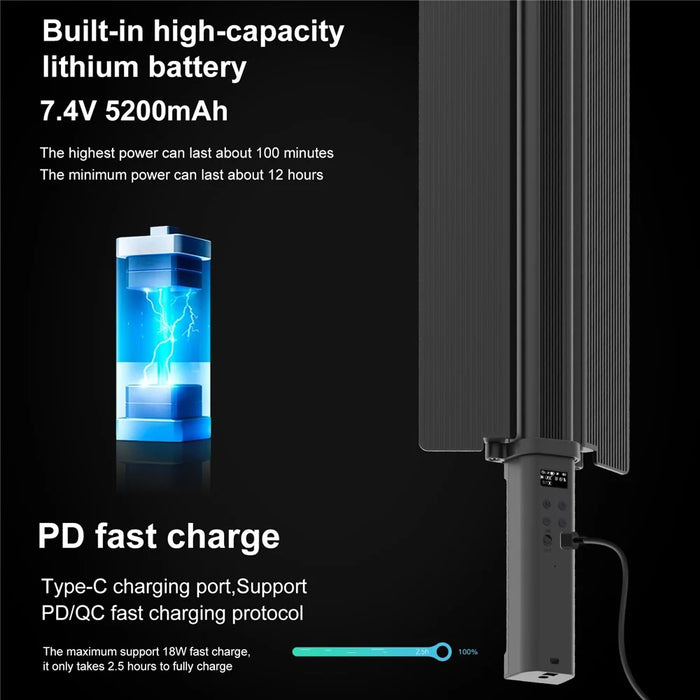 PULUZ PU4137 24W RGB Handheld Stick LED Light 72-LED Full Color Fill Light with Barndoor - 6
