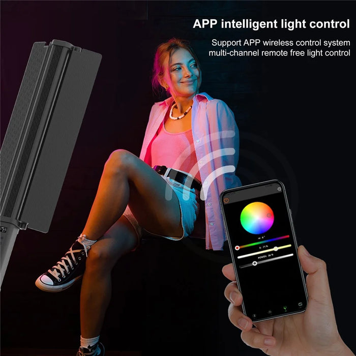 PULUZ PU4137 24W RGB Handheld Stick LED Light 72-LED Full Color Fill Light with Barndoor - 7