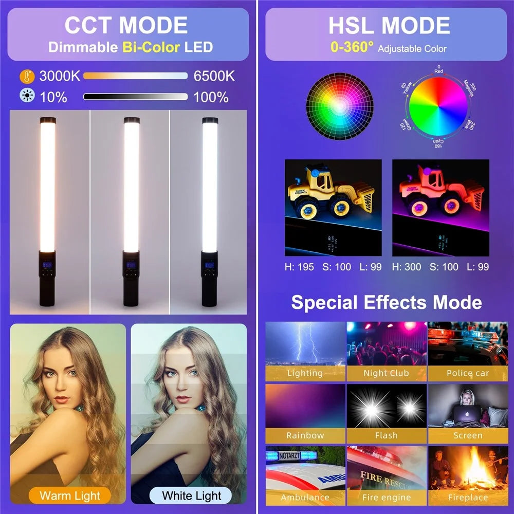 PULUZ PU4135 13W 190-LED Photo Handheld Light Stick Full Color RGB Fill Light with Barndoor - 2