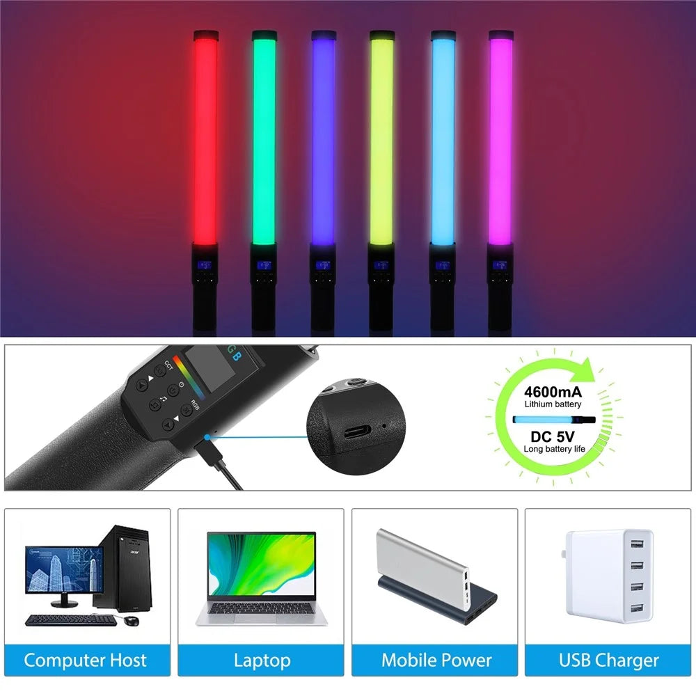 PULUZ PU4135 13W 190-LED Photo Handheld Light Stick Full Color RGB Fill Light with Barndoor - 3