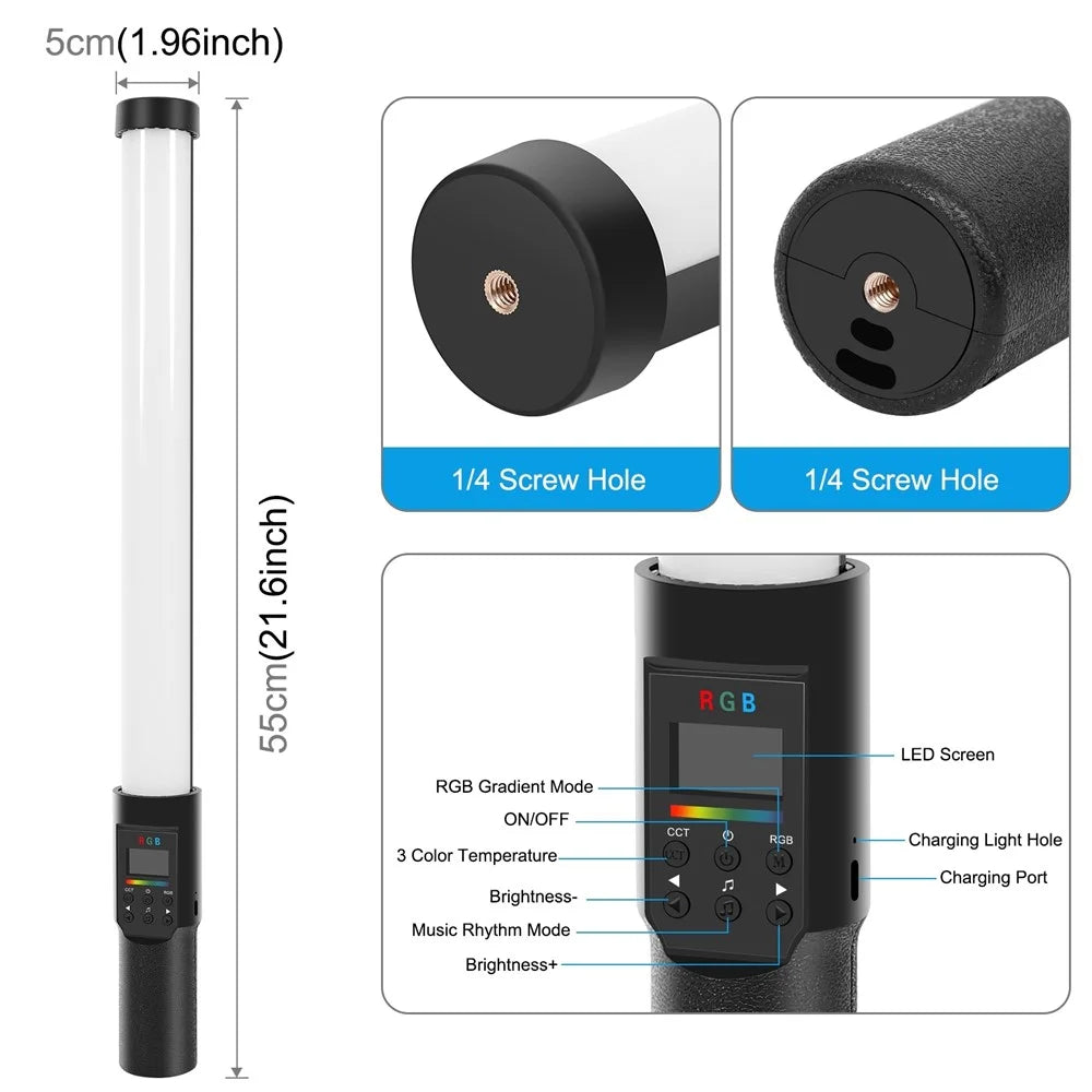 PULUZ PU4135 13W 190-LED Photo Handheld Light Stick Full Color RGB Fill Light with Barndoor - 7