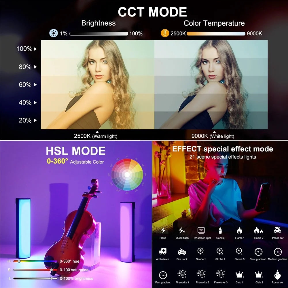 PULUZ PU4138 17cm Portable RGB Light Stick Magnetic LED Tube Light Wand 6W Photography Fill Light - 3